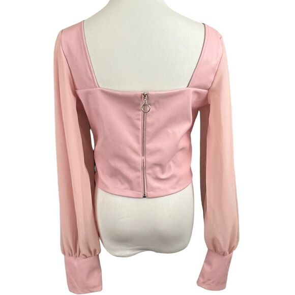 ASOS Parisian Bubblegum Pink Vegan Leather Bustier Sheer Sleeve Top 10 - Picture 3 of 11